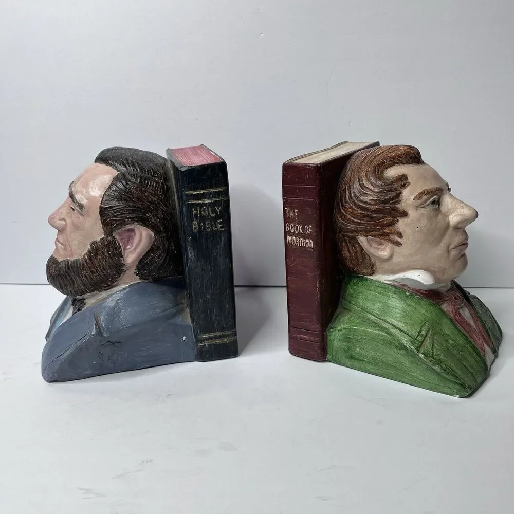 LDS Joseph Smith Brigham Young Bible Book of Mormon Plaster Bookends HEAVY